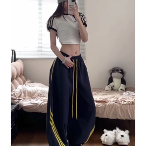 Unisex American Retro Color-Blocking Wide-Leg Cargo Pants - 90s Inspired, Spring 2025 Loose Casual Sportswear