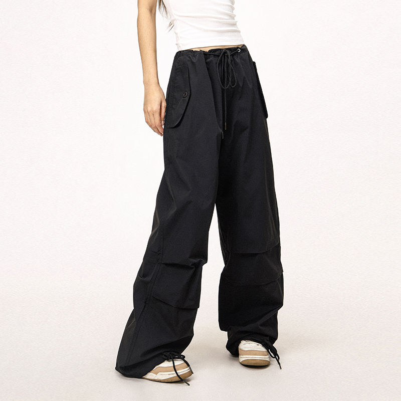 Unisex American Retro Parachute Pants, Street Style Straight Leg Drawstring Loose Fit Casual Trousers, 90s Inspired Fashion
