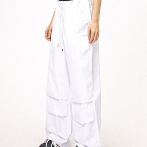 Unisex American Retro Parachute Pants, Street Style Straight Leg Drawstring Loose Fit Casual Trousers, 90s Inspired Fashion