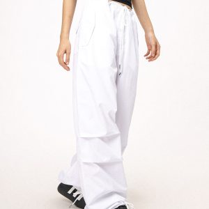 Unisex American Retro Parachute Pants, Street Style Straight Leg Drawstring Loose Fit Casual Trousers, 90s Inspired Fashion
