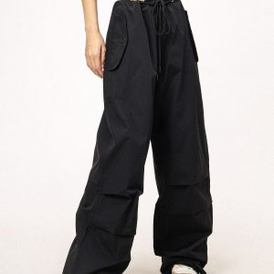 Unisex American Retro Parachute Pants, Street Style Straight Leg Drawstring Loose Fit Casual Trousers, 90s Inspired Fashion