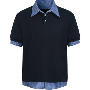 Unisex American-Style Plaid Polo Shirt - Spliced Faux Two-Piece, Loose Casual Short Sleeve for Summer Trend