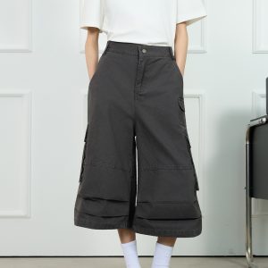 Unisex American-Style Wide-Leg Loose Pleated Seven-Point Shorts for Summer Commuting - Fashionable Workwear with Pockets