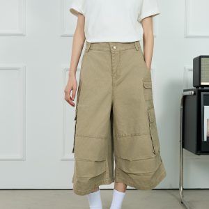 Unisex American-Style Wide-Leg Loose Pleated Seven-Point Shorts for Summer Commuting - Fashionable Workwear with Pockets