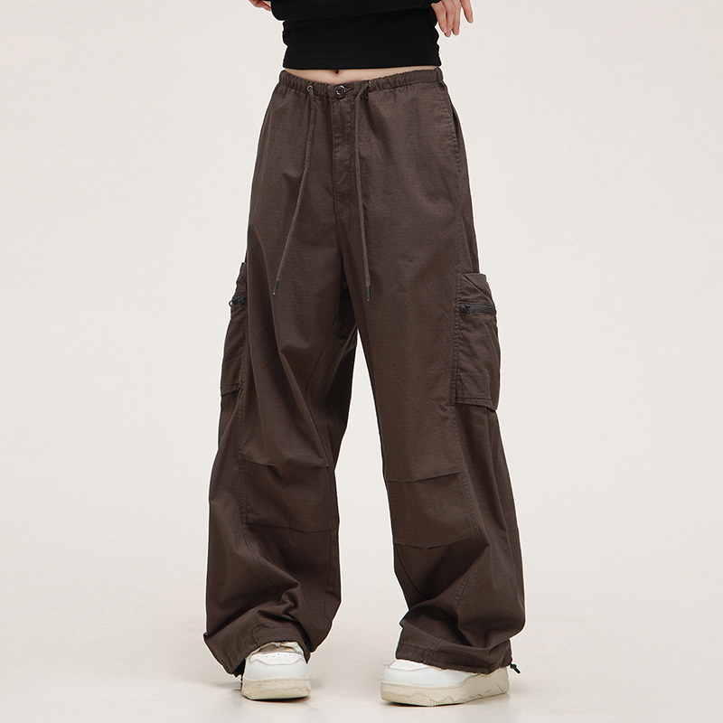 Unisex American Vintage Melange Work Pants with Zipper Pocket - Trendy Straight Loose Casual Style