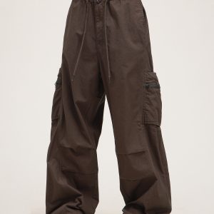 Unisex American Vintage Melange Work Pants with Zipper Pocket - Trendy Straight Loose Casual Style