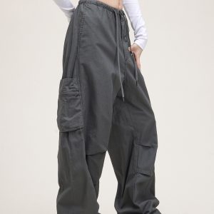 Unisex American Vintage Melange Work Pants with Zipper Pocket - Trendy Straight Loose Casual Style