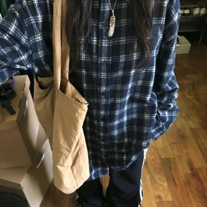 Unisex American Vintage Plaid Shirt - Chic Hong Kong Style Long Sleeve Coat for Spring - Trendy Couples Wool Shirt
