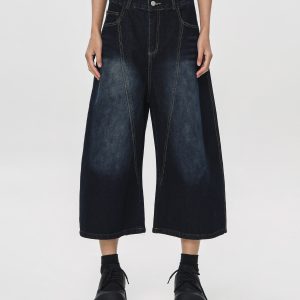 Unisex American Wash Denim Capris - Summer Loose Wide-Leg Pants for Men and Women - Unique 90s Style