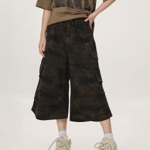Unisex Camouflage Seven-Point Pants - Casual Workwear, Summer Loose Straight-Cut Shorts for Men and Women, 90s Inspired