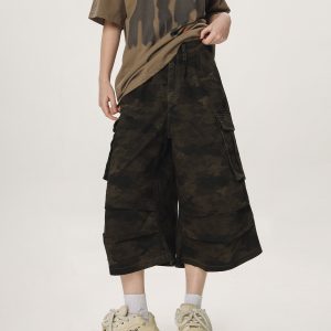 Unisex Camouflage Seven-Point Pants - Casual Workwear, Summer Loose Straight-Cut Shorts for Men and Women, 90s Inspired