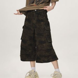 Unisex Camouflage Seven-Point Pants - Casual Workwear, Summer Loose Straight-Cut Shorts for Men and Women, 90s Inspired
