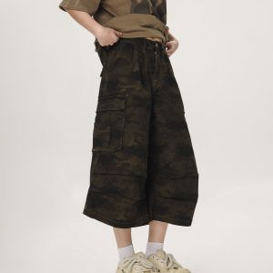 Unisex Camouflage Seven-Point Pants - Casual Workwear, Summer Loose Straight-Cut Shorts for Men and Women, 90s Inspired