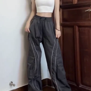 Unisex Cargo Pants, Loose Fit Draping Parachute Style, Floor-Length Quick-Dry Jazz Dance Casual Pants for Petite Individuals