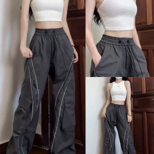 Unisex Cargo Pants, Loose Fit Draping Parachute Style, Floor-Length Quick-Dry Jazz Dance Casual Pants for Petite Individuals