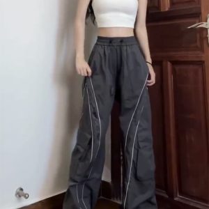 Unisex Cargo Pants, Loose Fit Draping Parachute Style, Floor-Length Quick-Dry Jazz Dance Casual Pants for Petite Individuals