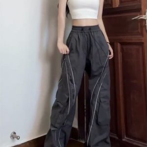 Unisex Cargo Pants, Loose Fit Draping Parachute Style, Floor-Length Quick-Dry Jazz Dance Casual Pants for Petite Individuals