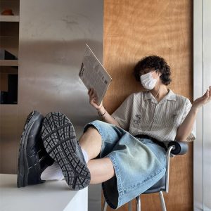 Unisex Cuban Collar Striped Short-Sleeve Shirt with Coconut Tree Embroidery - Retro Hawaiian Style Beach Shirt