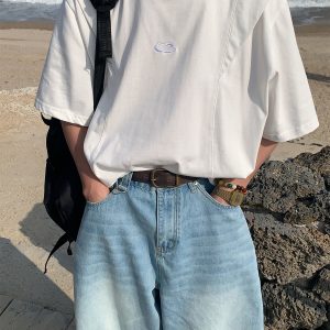 Unisex Deconstructed Solid Color Round Neck Short Sleeve T-Shirt - Summer Versatile Casual Top - Trendy 90s Inspired Fashion