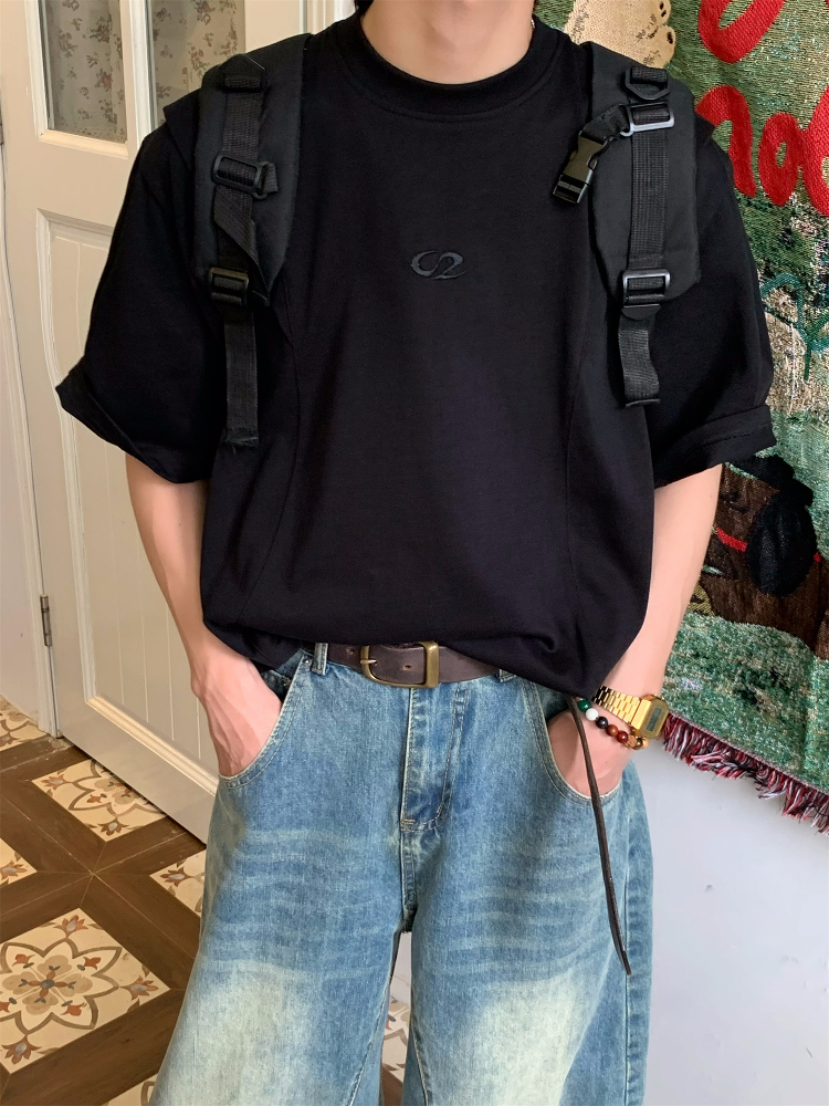 Unisex Deconstructed Solid Color Round Neck Short Sleeve T-Shirt - Summer Versatile Casual Top - Trendy 90s Inspired Fashion Unisex Deconstructed Solid Color Round Neck Short Sleeve T-Shirt - Summer Versatile Casual Top - Trendy 90s Inspired Fashion