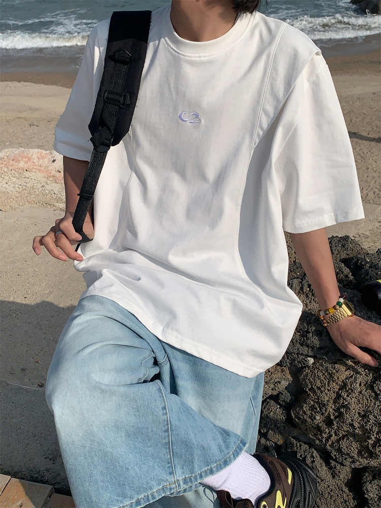 Unisex Deconstructed Solid Color Round Neck Short Sleeve T-Shirt - Summer Versatile Casual Top - Trendy 90s Inspired Fashion Unisex Deconstructed Solid Color Round Neck Short Sleeve T-Shirt - Summer Versatile Casual Top - Trendy 90s Inspired Fashion