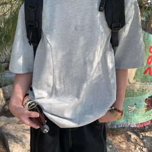 Unisex Deconstructed Solid Color Round Neck Short Sleeve T-Shirt - Summer Versatile Casual Top - Trendy 90s Inspired Fashion