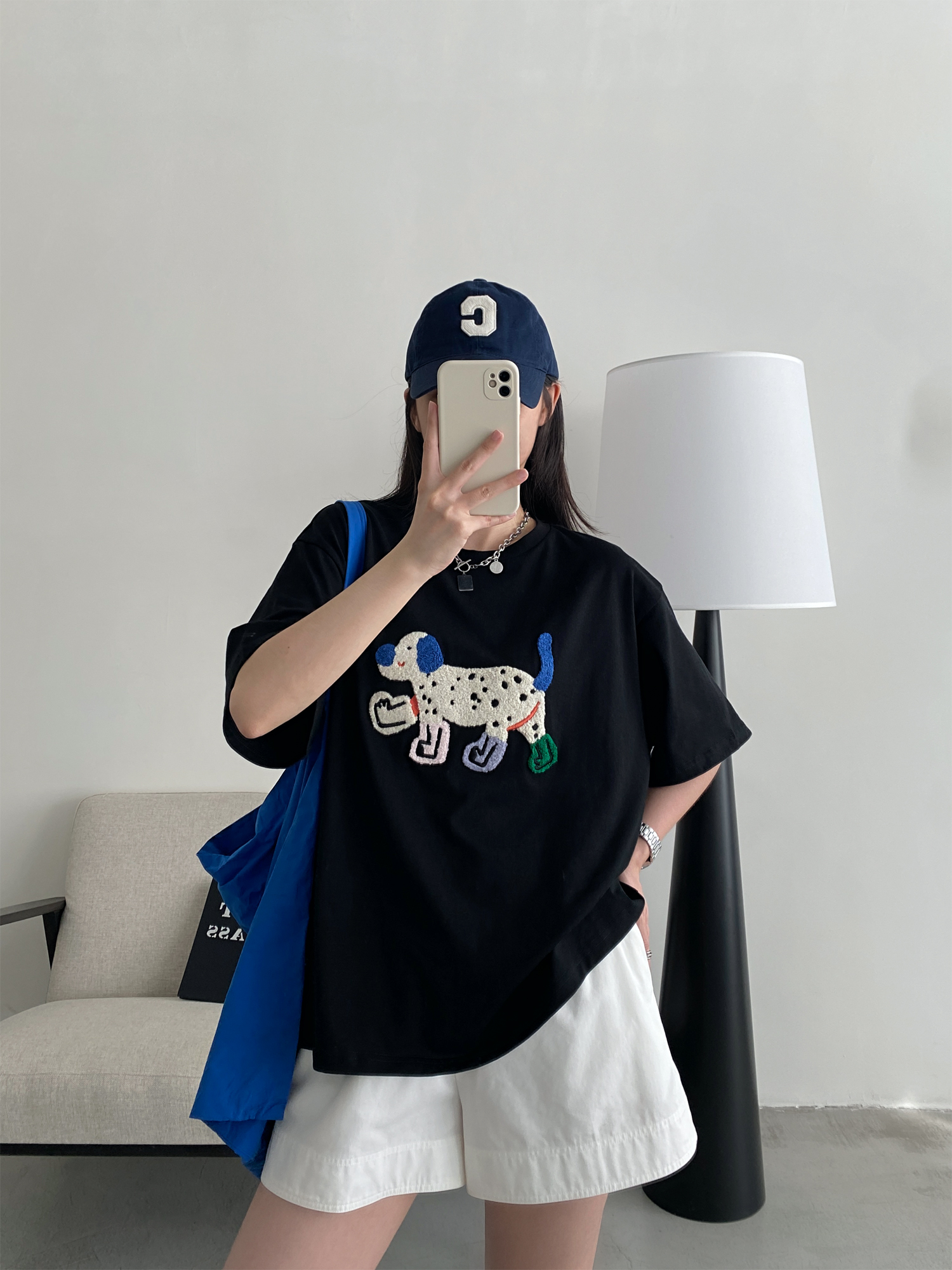 Unisex Dog Embroidered Short Sleeve Cotton T-Shirt - Relaxed Fit Summer Street Style Unisex Dog Embroidered Short Sleeve Cotton T-Shirt - Relaxed Fit Summer Street Style