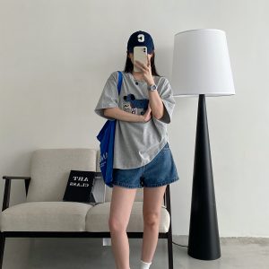 Unisex Dog Embroidered Short Sleeve Cotton T-Shirt - Relaxed Fit Summer Street Style