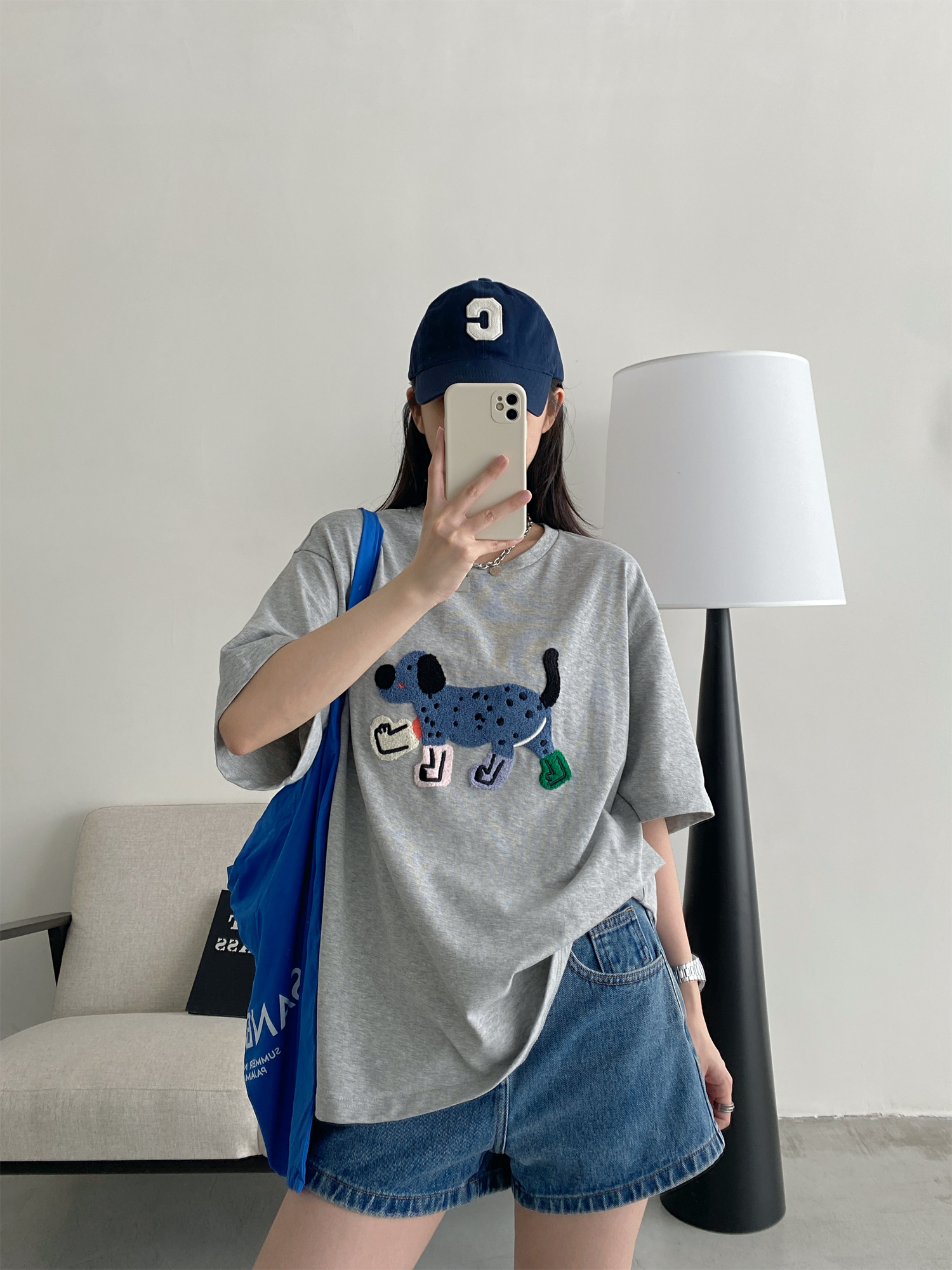 Unisex Dog Embroidered Short Sleeve Cotton T-Shirt - Relaxed Fit Summer Street Style Unisex Dog Embroidered Short Sleeve Cotton T-Shirt - Relaxed Fit Summer Street Style