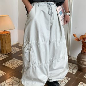 Unisex High Street Vintage Work Pants with Drawstring, Multi-Pocket, Loose Fit Wide-Leg Design - Retro Style for Men and Women