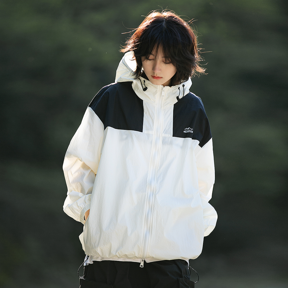 Unisex Japanese-Style Color-Blocking Lightweight Sun Protection Jacket - Breathable Retro Outdoor UV Shield for Summer