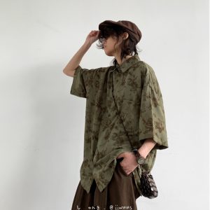 Unisex Japanese-Style Retro Harajuku Floral Shirt - Vintage Loose Fit Short Sleeve Summer Top