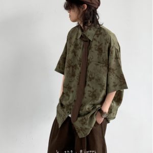 Unisex Japanese-Style Retro Harajuku Floral Shirt - Vintage Loose Fit Short Sleeve Summer Top