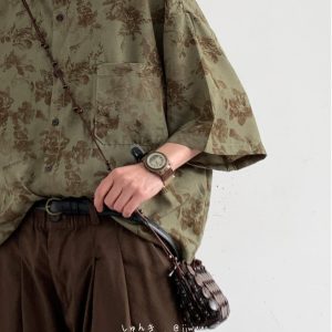 Unisex Japanese-Style Retro Harajuku Floral Shirt - Vintage Loose Fit Short Sleeve Summer Top