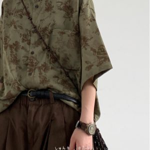 Unisex Japanese-Style Retro Harajuku Floral Shirt - Vintage Loose Fit Short Sleeve Summer Top