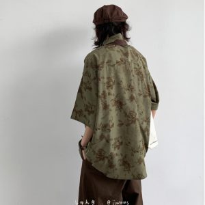 Unisex Japanese-Style Retro Harajuku Floral Shirt - Vintage Loose Fit Short Sleeve Summer Top