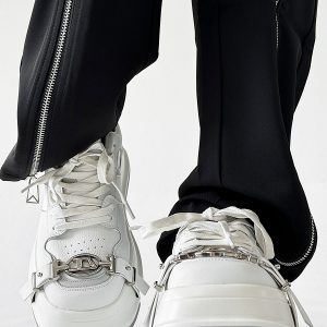 Unisex Lace-Up Casual Sneakers with Square Toe in Black and White - Trendy National Style Sports Shoes for Couples