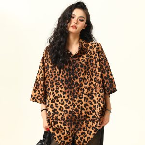 Unisex Leopard Print Shirt - Retro American Street Style, Loose Fit Summer Top, Trendy Casual Wear for Men and Women