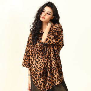 Unisex Leopard Print Shirt - Retro American Street Style, Loose Fit Summer Top, Trendy Casual Wear for Men and Women