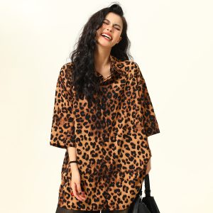 Unisex Leopard Print Shirt - Retro American Street Style, Loose Fit Summer Top, Trendy Casual Wear for Men and Women