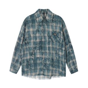 Unisex Long Sleeve Tie-Dye Plaid Shirt Jacket - Retro 90s Galaxy Soda High-End Lazy Style Trend