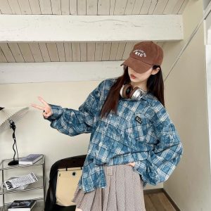 Unisex Long Sleeve Tie-Dye Plaid Shirt Jacket - Retro 90s Galaxy Soda High-End Lazy Style Trend