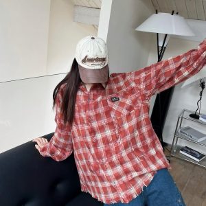 Unisex Long Sleeve Tie-Dye Plaid Shirt Jacket - Retro 90s Galaxy Soda High-End Lazy Style Trend