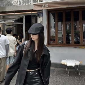 Unisex Oversized Relaxed Fit Black Leather Motorcycle Jacket - Vintage American Style