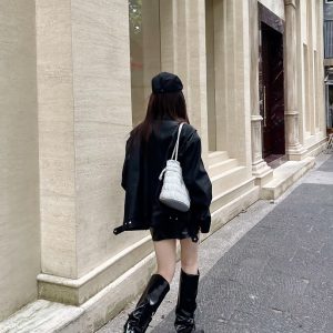 Unisex Oversized Relaxed Fit Black Leather Motorcycle Jacket - Vintage American Style