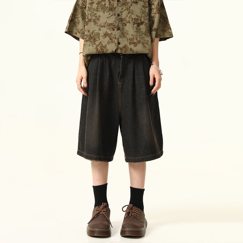 Unisex Retro American Denim Shorts - Loose Fit, Versatile Summer Five-Point Style, Trendy Streetwear for Couples