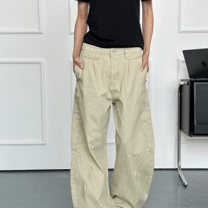 Unisex Retro American Work Pants with Big Pockets and Splicing Design - Casual Curved Knife Style for 90s Inspired Fashion