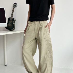 Unisex Retro American Work Pants with Big Pockets and Splicing Design - Casual Curved Knife Style for 90s Inspired Fashion