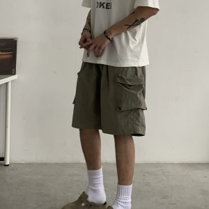 Unisex Retro Cargo Shorts - Japanese Style Summer Commuting Loose Straight Five-Point Pants for Outdoor Trend