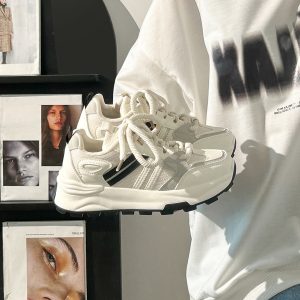 Unisex Retro Dad Shoes - Breathable Mesh Summer Sneakers for Couples - Versatile Soft-Soled White Footwear